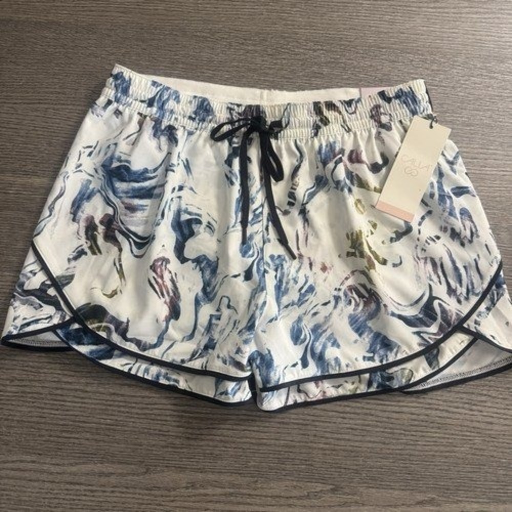 CALIA Step Up Shorts Women's Small Moss Print Multi High Rise 3" Inseam Yoga Gym